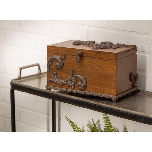 GG COLLECTION Brown Wood Box with Metal on Base