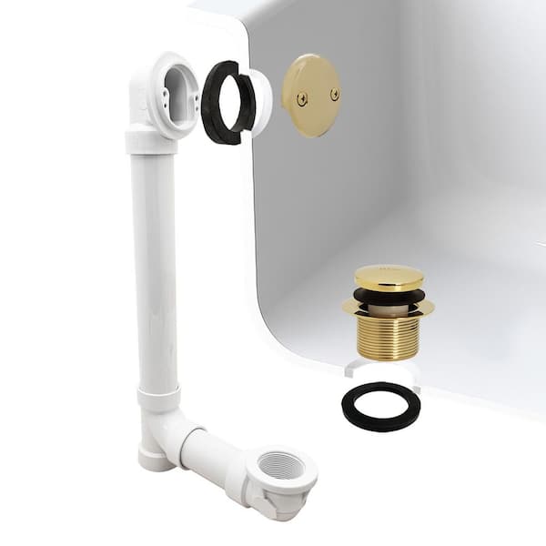 Westbrass 1-1/2 in. Schedule 40 PVC Tip-Toe Drain Bath Waste and Overflow with 2-Hole Faceplate in Polished Brass