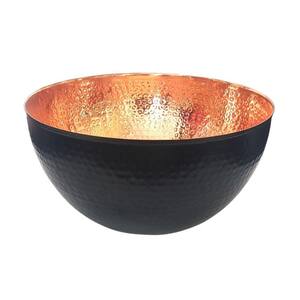 9.5 in. 100% Hammered Copper Mixing Bowl w/ Black Perfect For Everyday Kitchen Use or Metal Decorative Bowl (Set of 3)