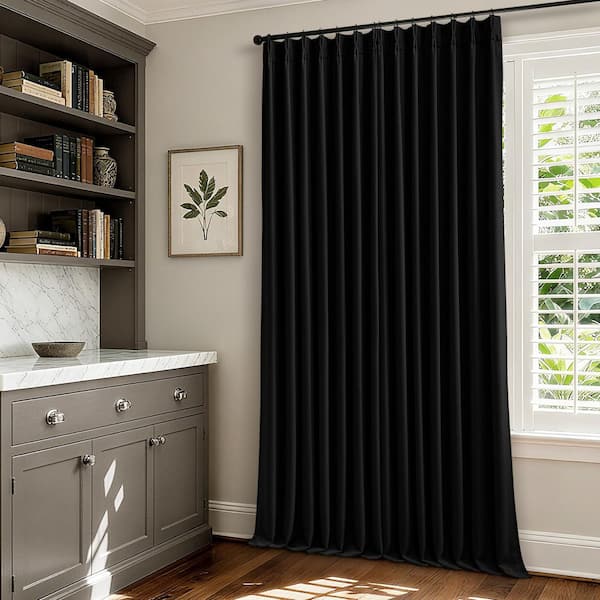 Black Linen Pinch Pleated 40 in. W x 96 in. L Back Tab Blackout