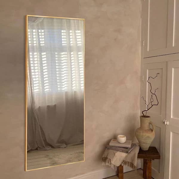 22 in. W x 65 in. H Modern Rectangular Frame Aluminum Alloy Gold Oversized Standing Mirror Floor Mirror