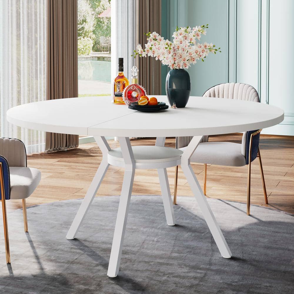 47-Inch White Round Dining Table with Metal Frame