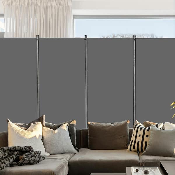 Room Divider, Iron 4 Panels Room Divider Folding Privacy Screen and Portable Partition Divider for Room Separation, Grey