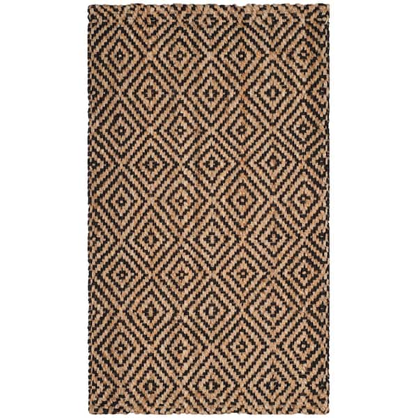 SAFAVIEH Natural Fiber Beige/Black Doormat 2 ft. x 3 ft. Geometric Area Rug