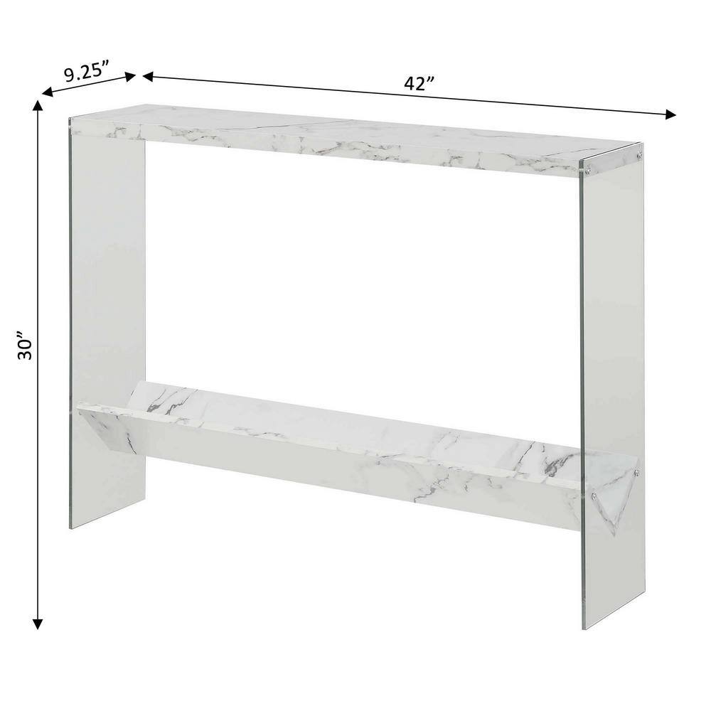 White Faux Marble and Glass Console Table with Storage Shelf