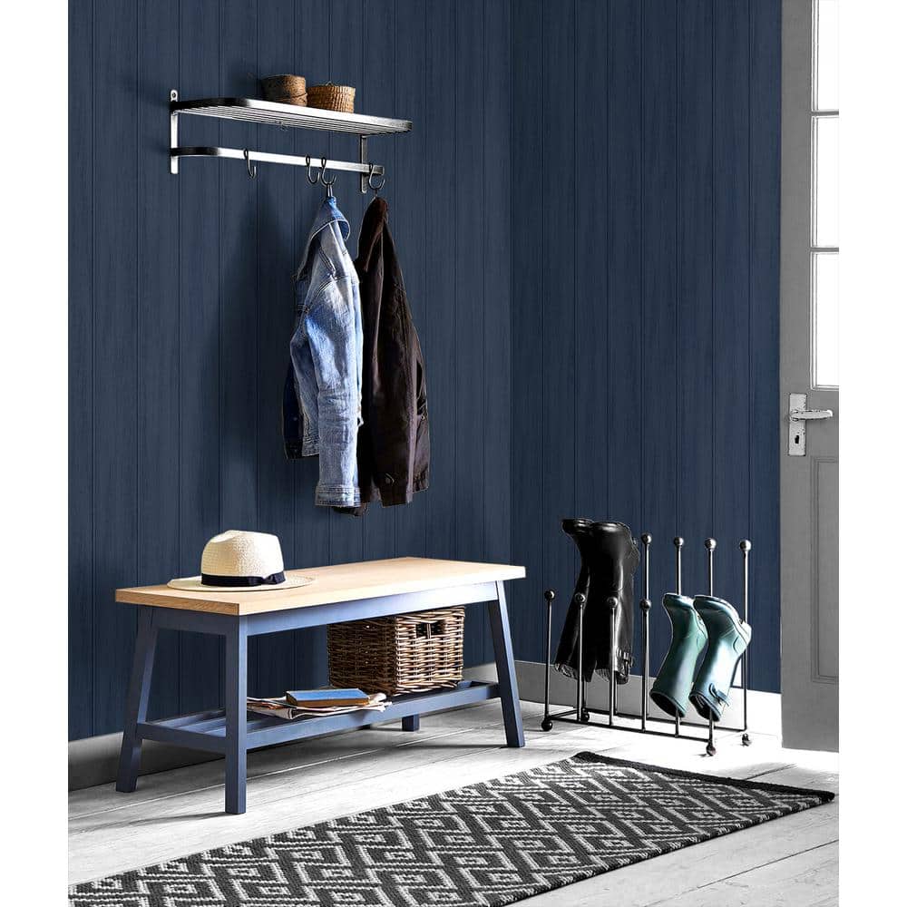 Navy Blue Faux Wood Peel and Stick Wallpaper