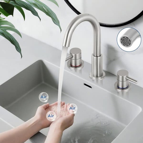 8 in. Widespread Double Handle Bathroom Faucet 3 Hole Sink Faucet with Pop-Up Drain in Brushed Nickel
