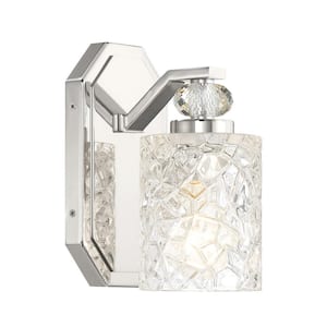 Crystal Kay 4.5 in. 1-Light Chrome Vanity Light with Clear Cracked Glass Shade