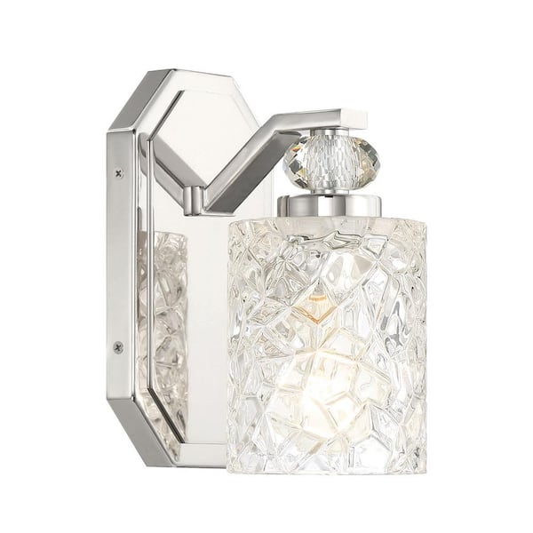 Minka Lavery Crystal Kay 4.5 in. 1-Light Chrome Vanity Light with Clear Cracked Glass Shade