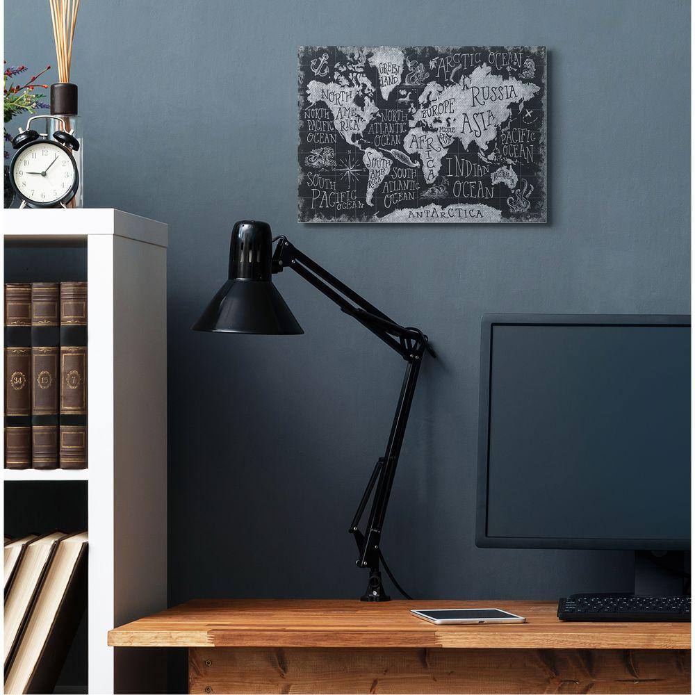 Children's Black and White Chalk Map Canvas Print, 16" x 20"