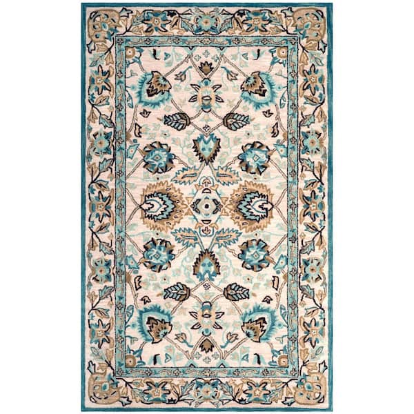 Antiquity 6 ft. x 9 ft. Peacock/Blue Border Floral Solid Color Area Rug