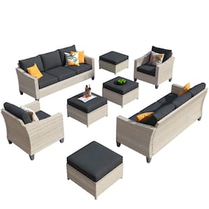 Oconee Beige 8-Piece Beautiful Outdoor Patio Conversation Sofa Seating Set with Black Cushions