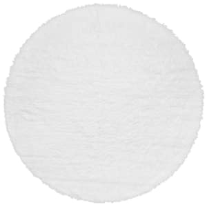 Plush Shag Solid White 6 ft. Round Washable Area Rug