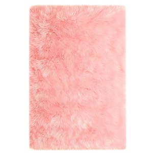 Silky Faux Fur Sheepskin Shag Light Pink 6 ft. x 8 ft. Fluffy Fuzzy Area Rug
