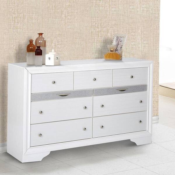 Nyima Dresser for Bedroom with 10 Drawers, Tall White Dresser Organizer with Wood Top & Leather Front Mercer41