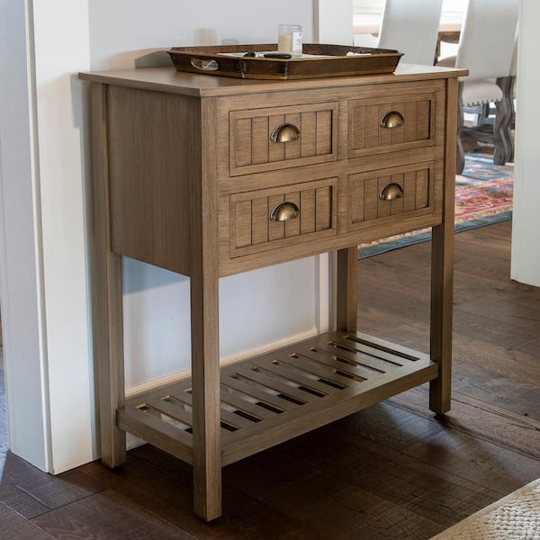 Decor Therapy Bailey 32 In Sahara, Decor Therapy Console Table In Vintage Distressed Wood