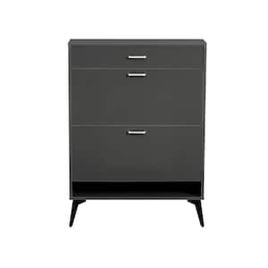 31.49 in. W x 9.44 in. D x 43.3 in. H Gray Wood Shoe Cabinet Linen Cabinet with Flip Drawers