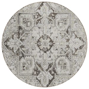 Chantille ACN570 Ivory 8 ft. x 8 ft. Round Machine Washable Indoor/Outdoor Geometric Area Rug