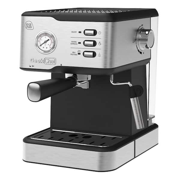 Aoibox 2 Cups Stainless Steel Drip Coffee Maker with Pressure Gauge & Milk Frother Steam Wand Black Stainless Steel