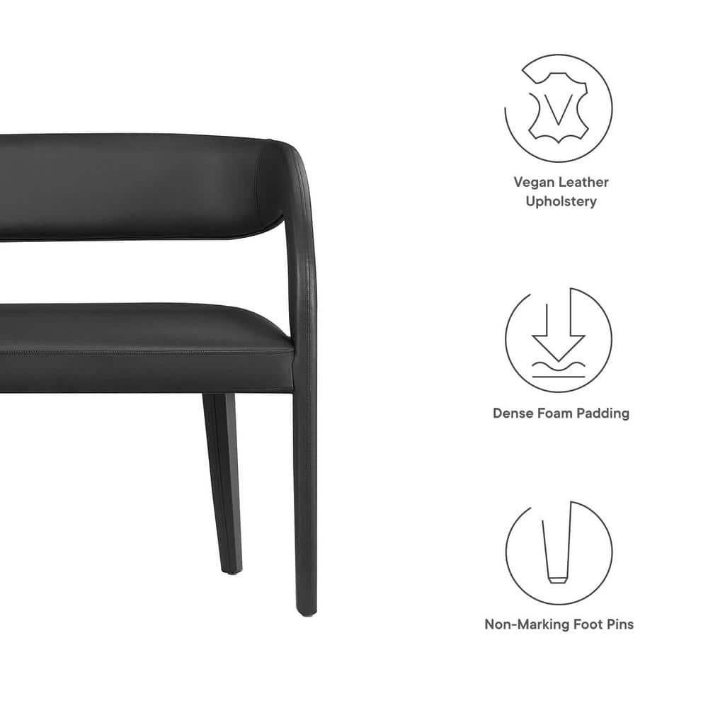 Pinnacle Black Vegan Leather Curved Back Accent Bench