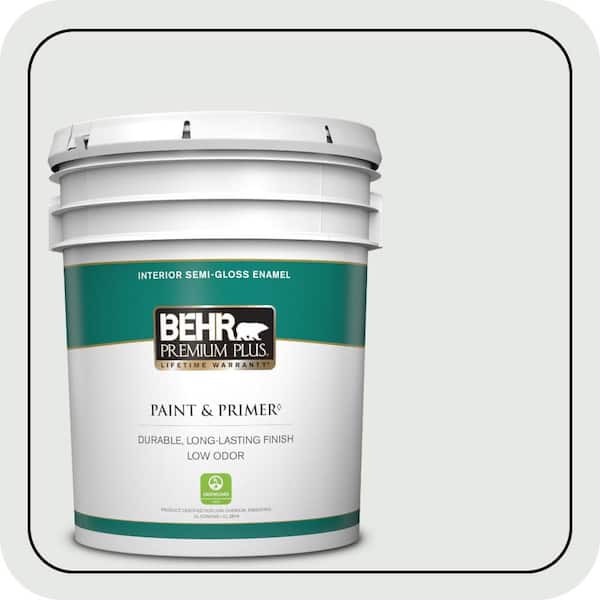 BEHR PREMIUM PLUS 5 gal. #PPL-55 Coastal Fog Semi-Gloss Enamel Low Odor Interior Paint & Primer