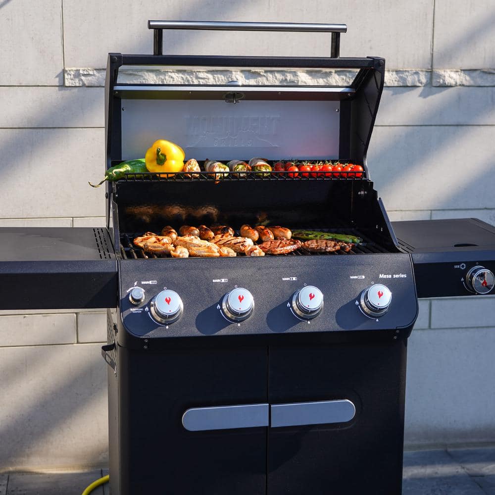 Mesa Black Stainless Steel 4-Burner Propane Gas Grill with Side Burner