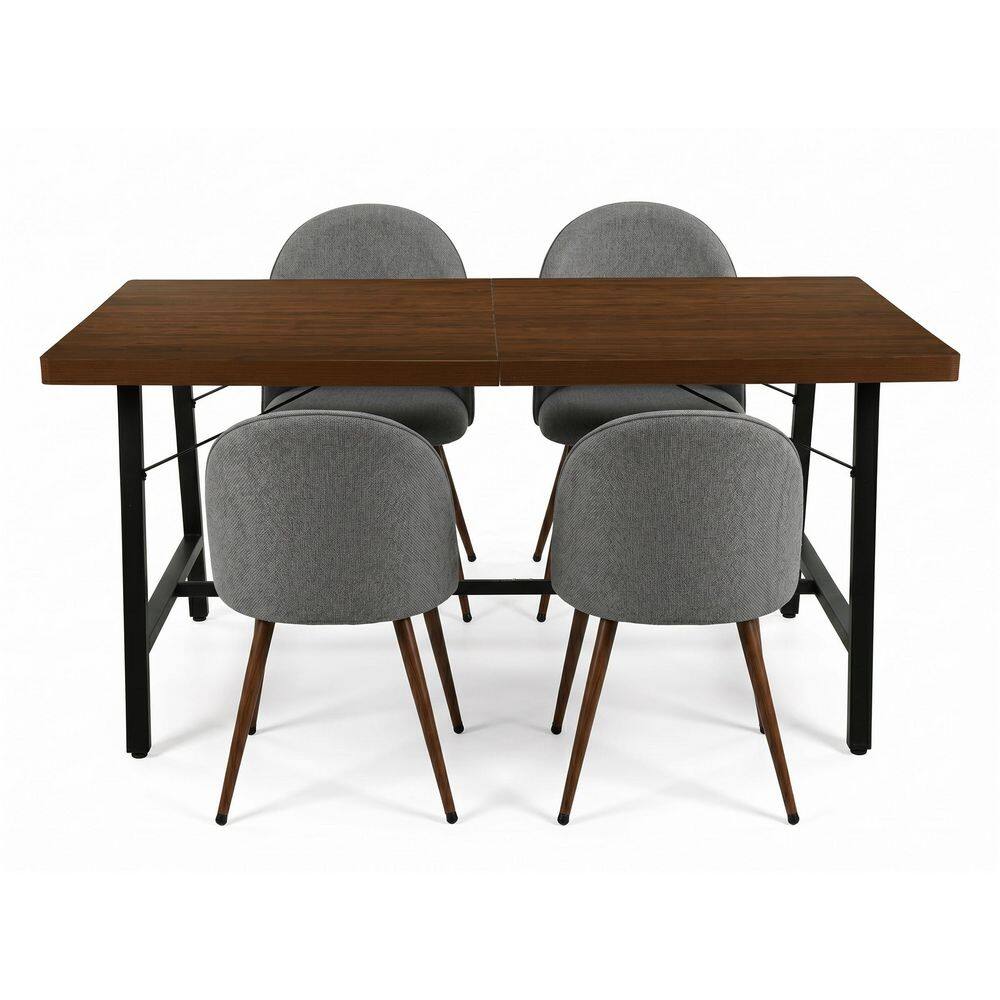 5-Piece Rectangular Walnut Brown and Gray MDF Top Dining Room Set Seats 4