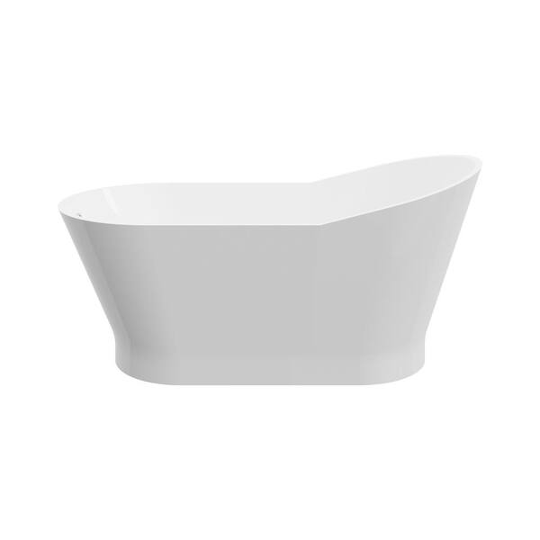 A&E Reyna 59 in. Acrylic Free-Standing Flatbottom Non-Whirlpool Bathtub in White