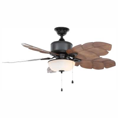 Palm Cove 52 in. Indoor/Outdoor LED Natural Iron Ceiling Fan with Light Kit, Downrod and Reversible Motor