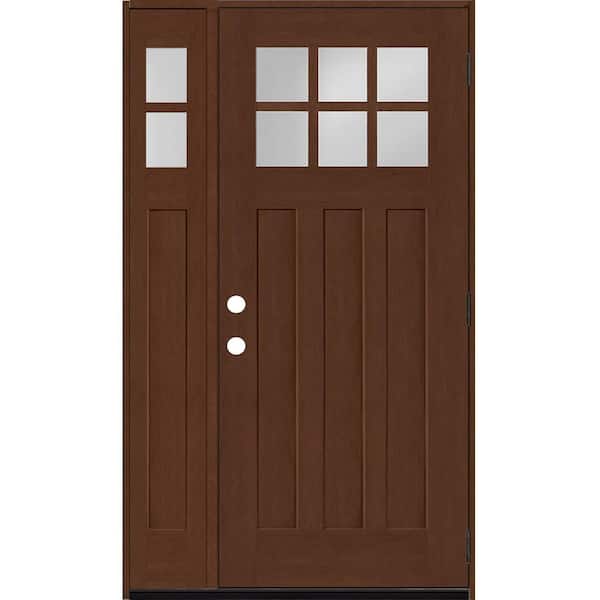 Steves & Sons Regency 51 in. x 80 in. 6-Lite Top Lite Clear Glass LHOS Mahogany Fiberglass Prehung Front Door 12 in. Side Lite