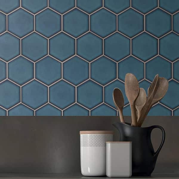 ゥため MOLOVO Porcetile Crystal Blue 10.08 in. x 11.64 in. Hexagon