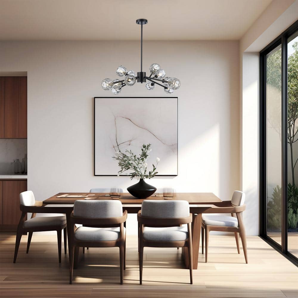 Black Metal and Clear Glass 12-Light Sputnik Chandelier