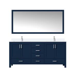 Jacques 72 in. W x 22 in. D Navy Blue Double Freestanding Bath Vanity with White Quartz Top, Faucet, and 70 in. Mirror