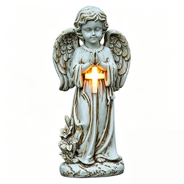 ANGEL FAWEY TRED INC Garden Angel Figurines with Solar Light Cross Angel