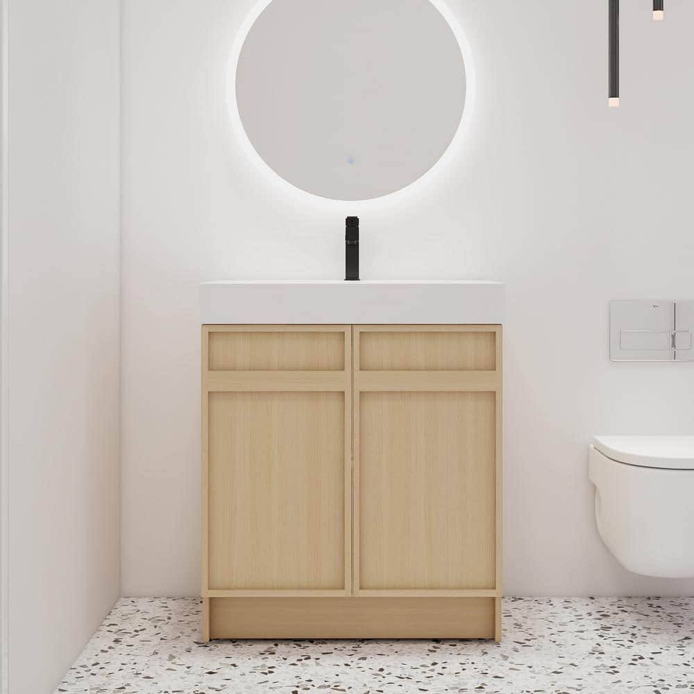 29.5 in. W x 19.7 in. D x 35.1 in. H Freestanding Oak Bath Vanity with Whit