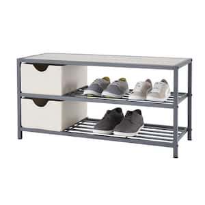 18 in. W H x 36 in. W 6- Pair Slate Gray Steel Shoe Storage Bench with Baskets