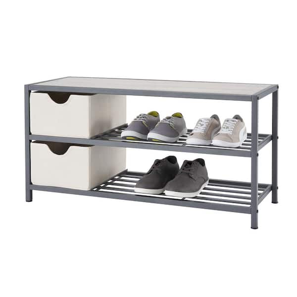 TRINITY 18 in. W H x 36 in. W 6- Pair Slate Gray Steel Shoe Storage Bench with Baskets
