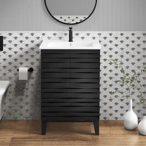 Cascade 18.31 in. D x 24 in. W x 35.25 in. H Bathroom Vanity in Black with Ceramic Top