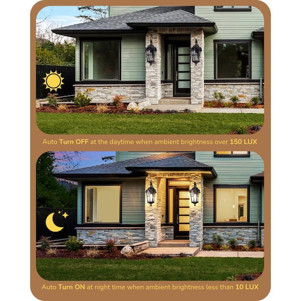 Plus Size 20.4 in. Black and Gold Trim Large Dusk to Dawn Outdoor Wall Lantern Sconce Light with No Bulbs Included