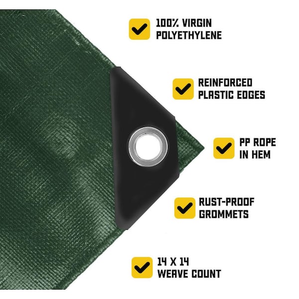 40 ft. x 60 ft. Green/Black 10 Mil Heavy Duty Polyethylene Tarp, Waterproof, UV Resistant, Rip and Tear Proof