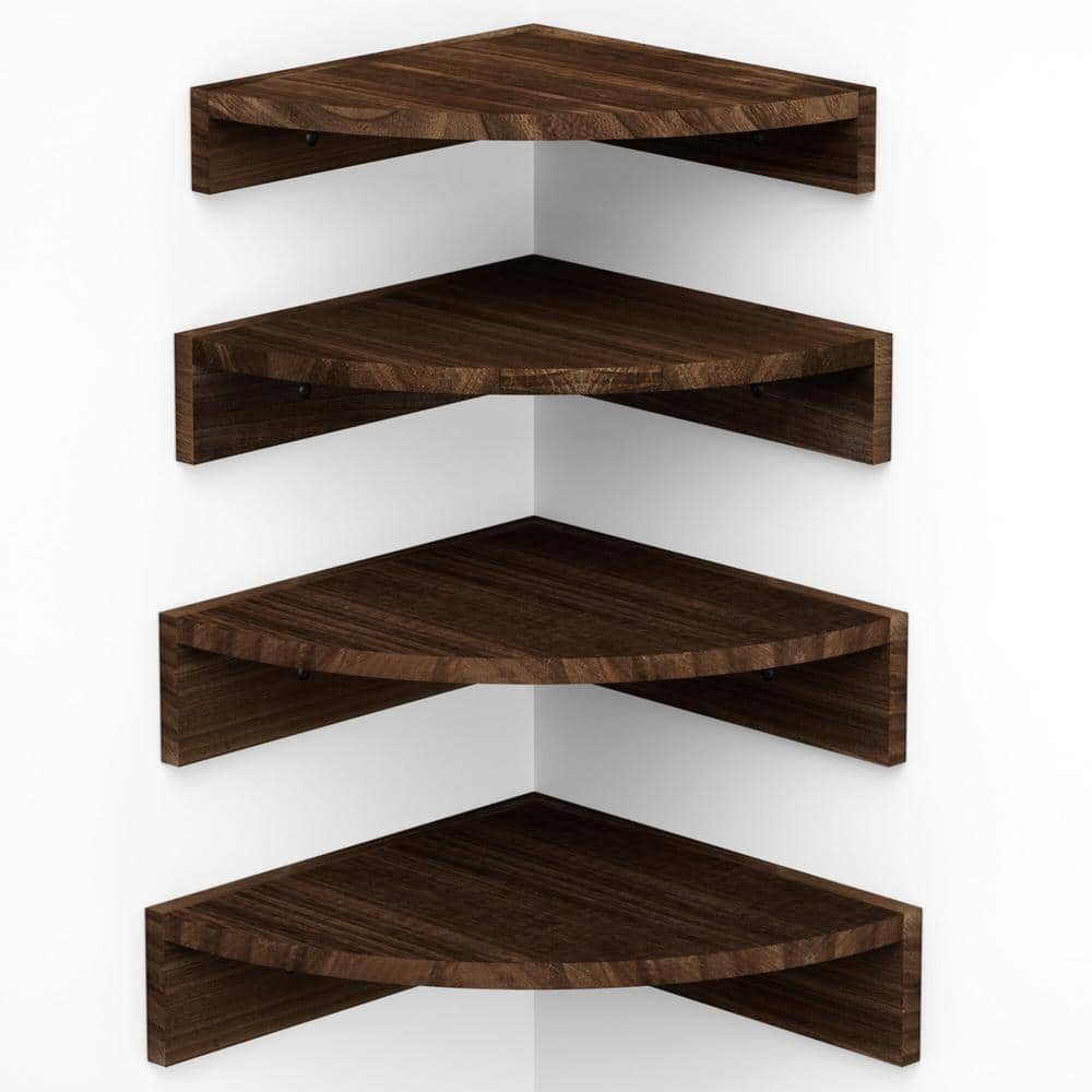 12.6 in. W x 12.6 in. D Brown Corner Floating Decorative Wall Shelf, Set of