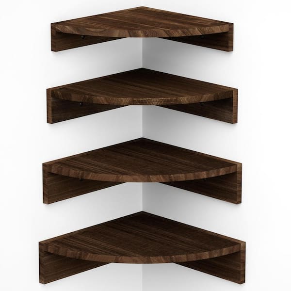 Unbranded 12.6 in. W x 12.6 in. D Brown Corner Floating Decorative Wall Shelf, Set of 4