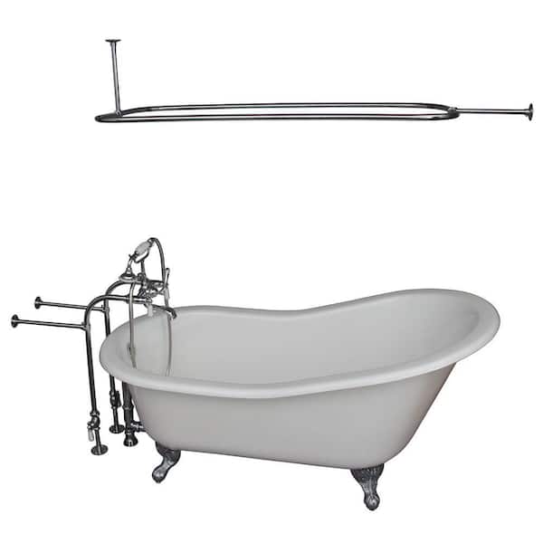 Barclay Products 5.6 ft. Cast Iron Ball and Claw Feet Slipper Tub in White with Polished Chrome Accessories