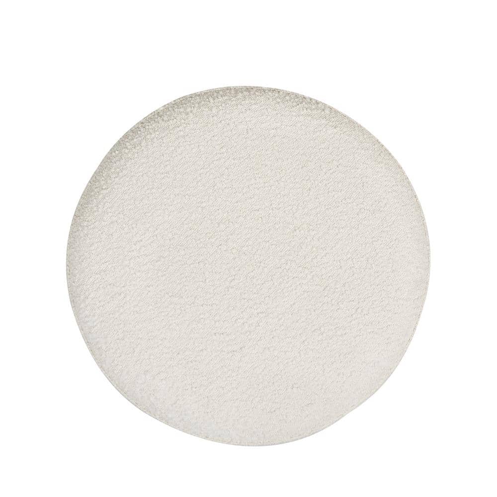 Ivory White 19" Round Boucle Storage Ottoman