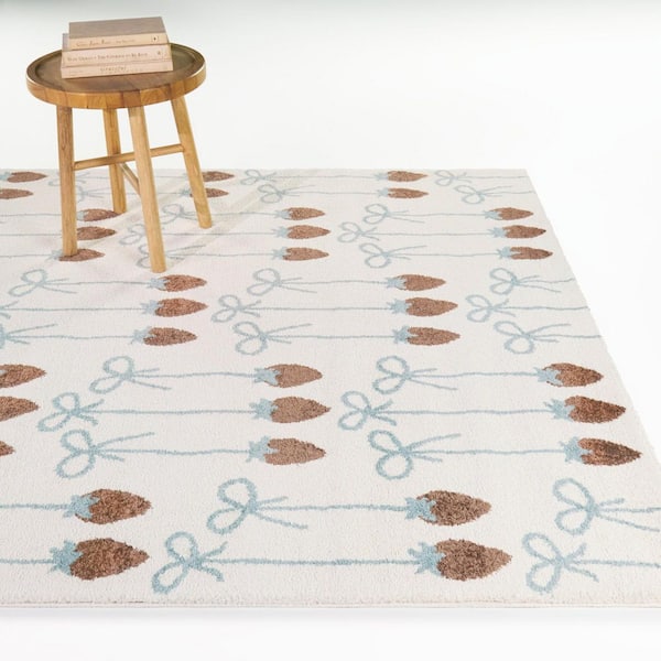 Fields Green 5 ft. x 7 ft. Strawberry Bows Area Rug