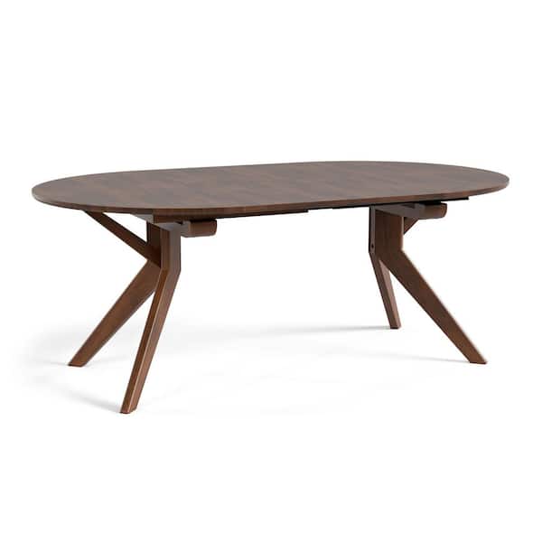 Shelun V Rich Walnut Wood 78.5 in. Double Pedestal Base Extendable Dining Table with Twin Leaf (Seats 6)