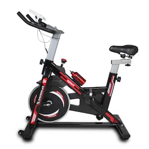 Black and Red Heavy Duty Steel Exercise Bike with Phone Bracket, Heavy Flywheel and LCD Monitor