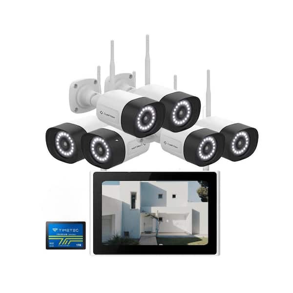 Crystal Vision 10-Channel WiFi6 NVR w/10.1 in. Monitor, 1TB 3D NAND flash drive and 3MP Floodlight Cameras + Range Extender (6 Cameras)