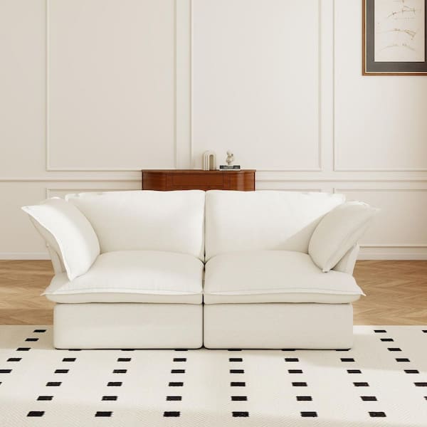 Oversized 83 in. Linen 2-Seater Loveseat Convertible Cloud Couch in White with Washable Covers for Apartment Bedroom