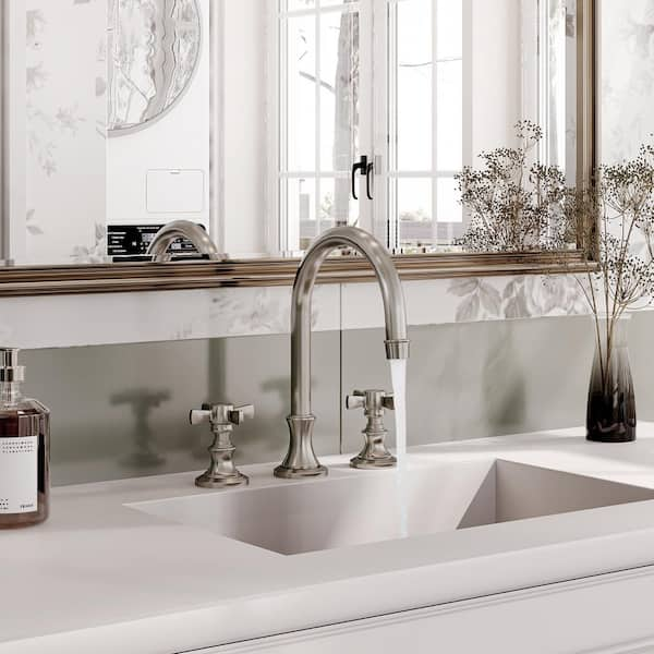 8 in. Widespread 2 Handle Bathroom Faucet with Pop-up Drain in Brushed Nickel